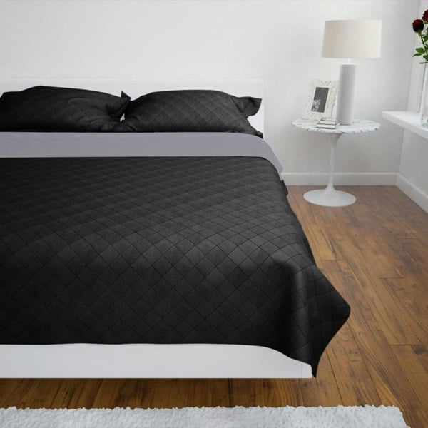 Berkfield Double-sided Quilted Bedspread Black/Grey 230 x 260 cm