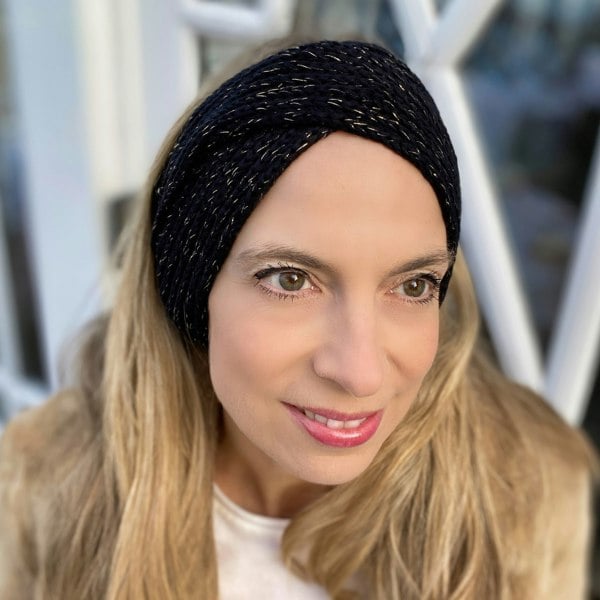 Black and Gold Winter Headband Warm in Organic Cotton Lurex