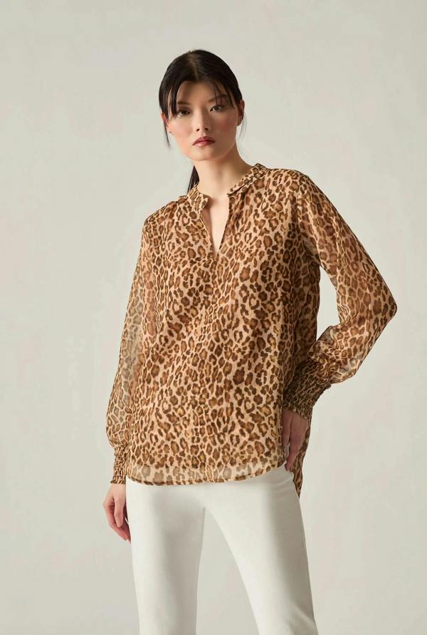 James Lakeland Camel Leopard Print Blouse