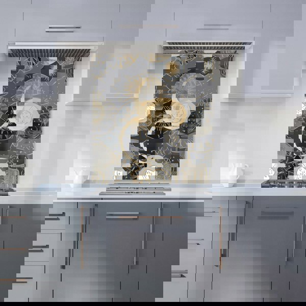 Warren Reed - Designer Abstract Silver Gold Sun and Moon Kitchen Splashback