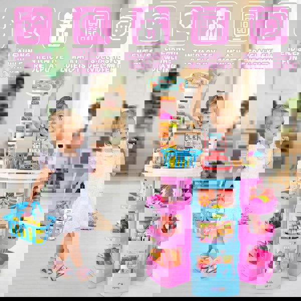 deAO Toys Grocery Supermarket Toy with Cash Register, Scanner, Lights & Sound – Pretend Play Ice Cream and Dessert Shop Set