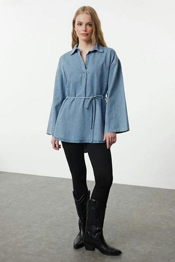 WOVCOR Denim Shirt with Tie Detail