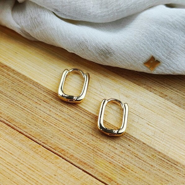 The Colourful Aura Sterling Silver U Shape Geometric Minimalist Rectangle Hoop Earrings - Gold - Gold