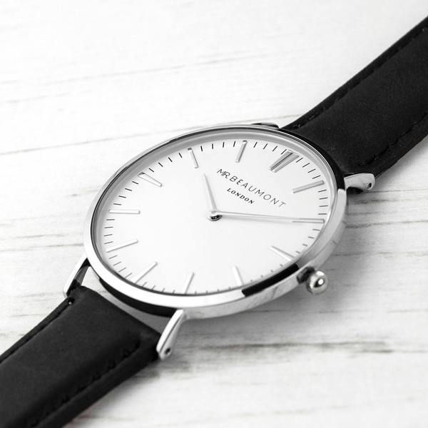 Men's Modern Vintage Personalised Leather Watch | Black