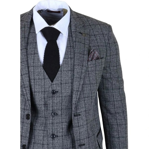 TruClothing IM11 - Men's Charcoal 3 Piece Tailored Fit Check Suit