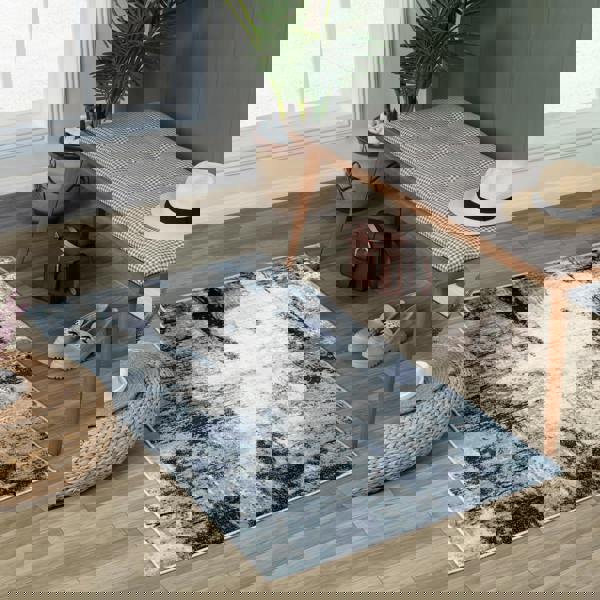 Livabliss Wanderlust-Abstract Blue Grey Black Modern Marble Rug