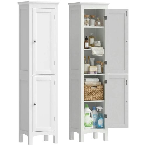 Wyld Haus Barila 160cm Slim Tall Bathroom Storage Cabinet With Adjustable Shelves And Double Doors White
