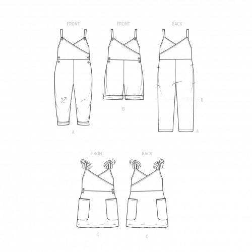 Simplicity Sewing Pattern 9558, Jumpsuits, Pinafores, Dresses for Baby, Kids, AA (1/2-1-2-3) - Easy
