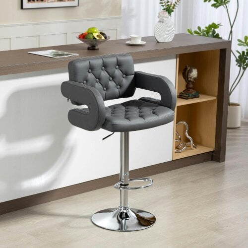 Wyld Haus Sacorte Grey Faux Leather Adjustable Swivel Bar Stool With Armrests