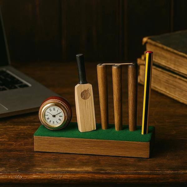 CRICKET-GIFTS Desktop Clock with Pen or Pencil Stand