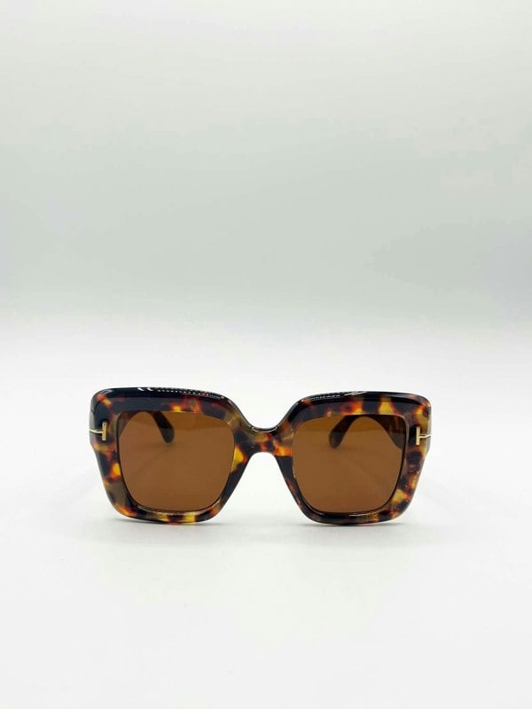 SVNX Bold Square Sunglasses in Leopard Brown