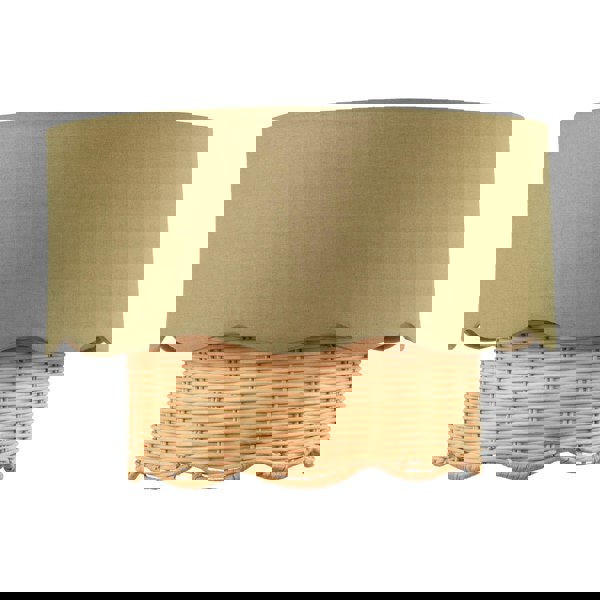 Dark Olive Linen Fabric and Natural Rattan Scallop Pendant Lamp Shade Image 1