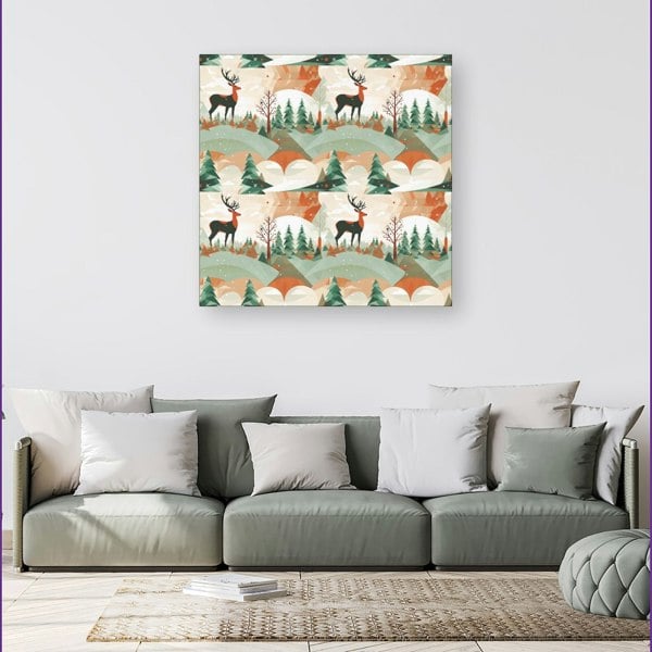 Warren Reed Reindeer On A Snowy Landscape Pattern Canvas