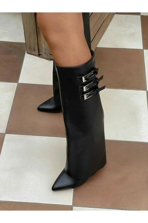 Taylah Pointed Toe Fold-over Knee High Boots - Black