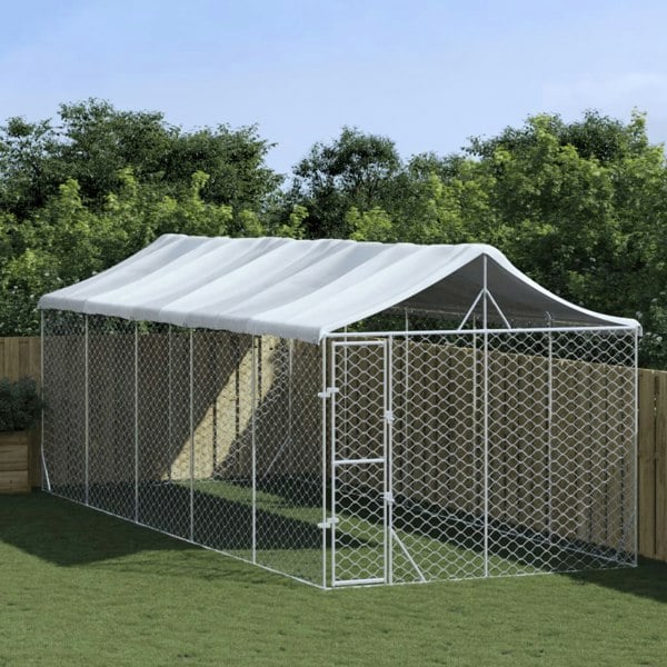 Berkfield Outdoor Dog Kennel with Roof Silver 3x7.5x2.5 m Galvanised Steel
