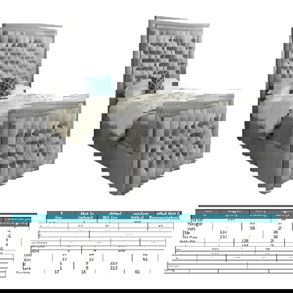 Casa Magna Venice Glitter Border Upholstered Soft Velvet Bed Frame - Grey