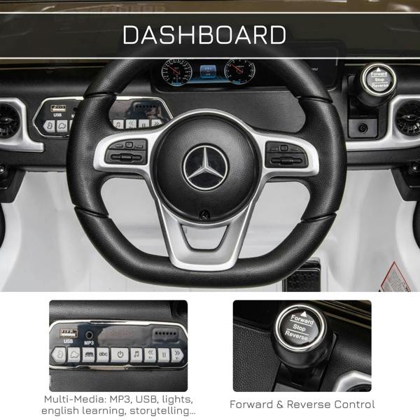 Steering wheel and dashboard controls for a kids electric ride-on car, with horn and music buttons