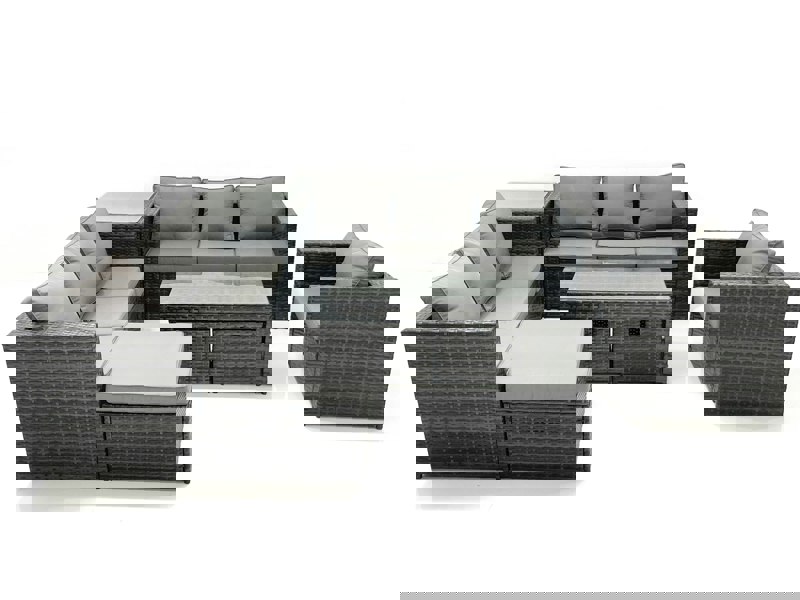 Fimous Outdoor Garden Furniture Set 10 Seater Rattan Sofa Set with Coffee Table 3 Footstools Armchair Side Table Dark Grey Mixed
