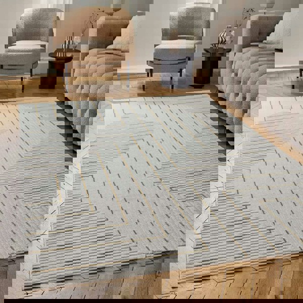 Geometric Living Room rug, gold-cream colours, stain-resistant and non-shedding