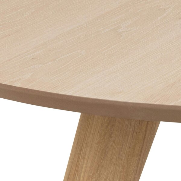 Wyld Haus Hamilton Dining Set Round Natural Oak Effect Wooden Dining Table + 4 Grey Fabric Dining Chairs