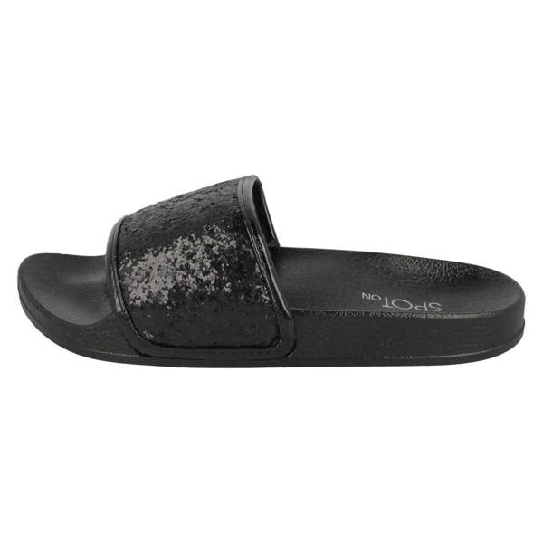 Spot On Ladies Spot On Flat Glitter Vamp Sliders