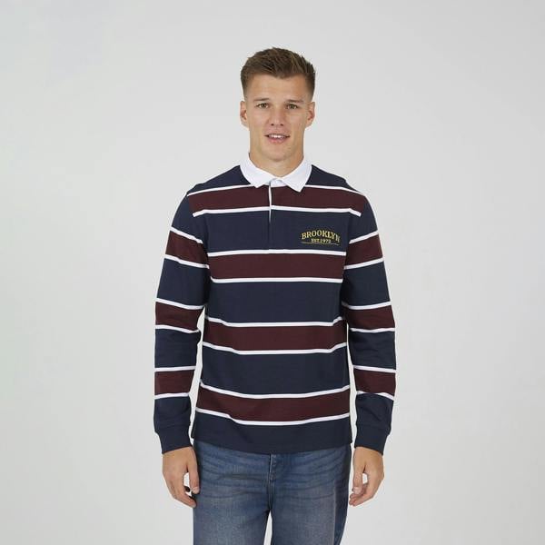 Brave Soul Navy Striped Rugby Shirt - Navy Image 1