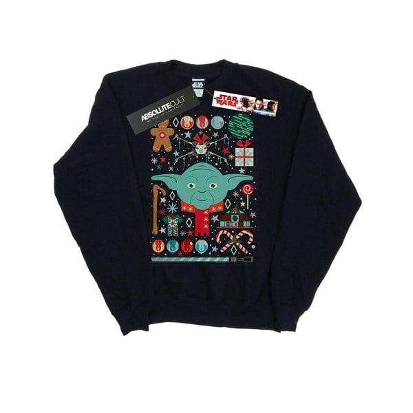 Star Wars Boys Yoda Christmas Sweatshirt - Navy Blue