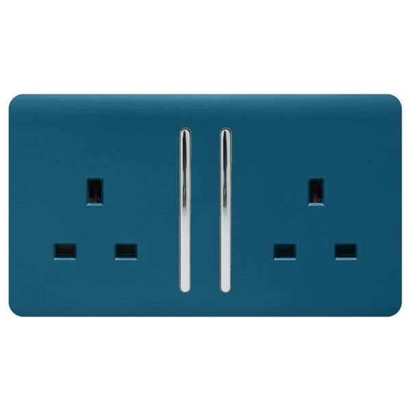 Trendi Switch 2 Gang Long Switched Plug Socket in Midnight Blue