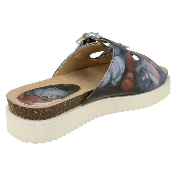 Down to Earth Ladies Down To Earth Twin Strap Leaf Design Mules