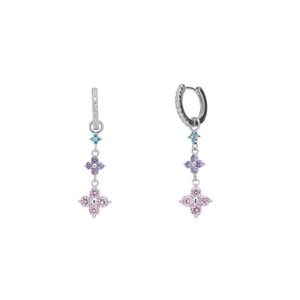 Spero London Pastel Clovers Pave Blue Purple Pink Drop Earrings