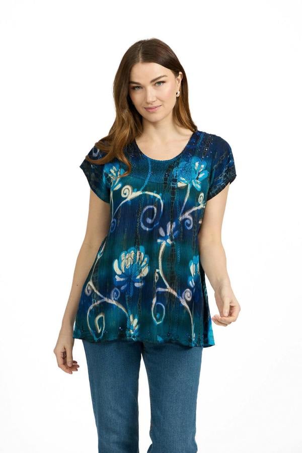 Mudflower Batik Floral Embellished Tie Dye Top