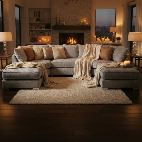 Furnishings For Less Bishop U-Shaped Grey Fabric Sofa