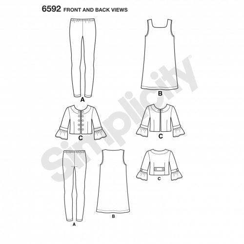 New Look Sewing Pattern 6592, Jackets, Dresses, Leggings for Kids, Teenagers, A (8-10-12-14-16) - Intermediate