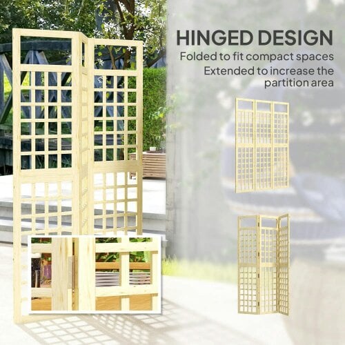 Bobobiy 3-Panel Garden Privacy Screen, Freestanding Foldable Wooden Outdoor Divider/Trellis, 120 x 170 cm, Natural Wood Finish