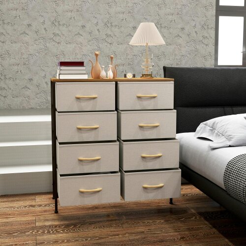 Wyld Haus Neyo Metal And Fabric Cream White 8 Drawer Industrial Storage Dresser With Steel Frame