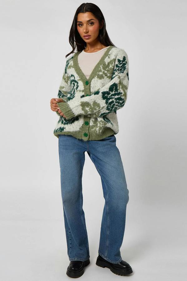 Urban Bliss Green Floral chunky cardigan
