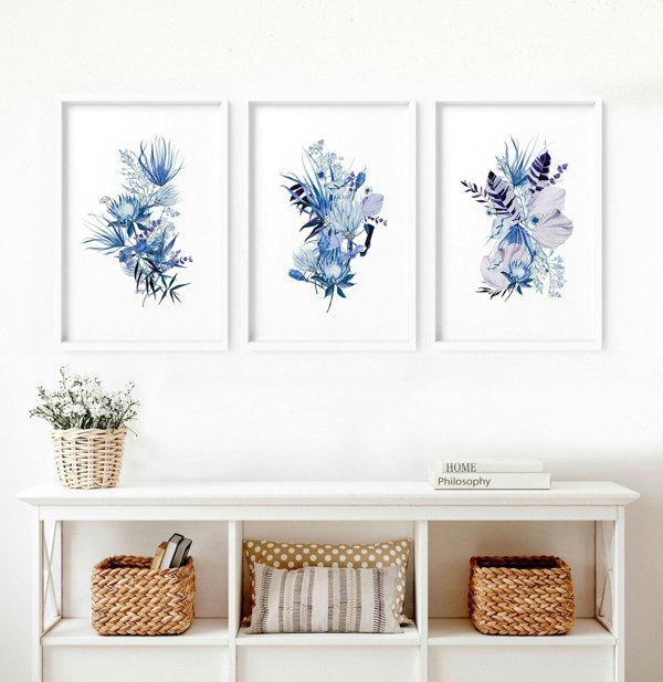 Botanical prints framed | set of 3 wall art prints