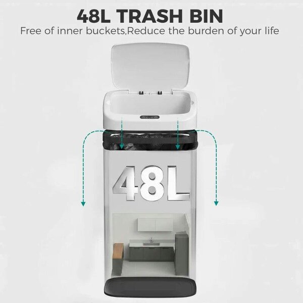 48L Stainless Steel Sensor Bin - White