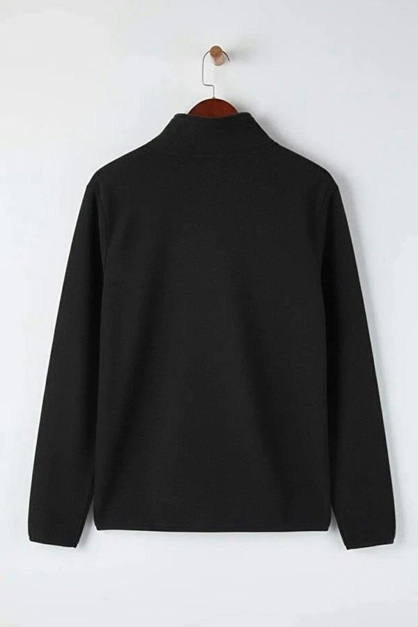 WOVCOR Regular Stand Collar Zippered Polar Fleece Men's Sweatshirt with Stitching Details