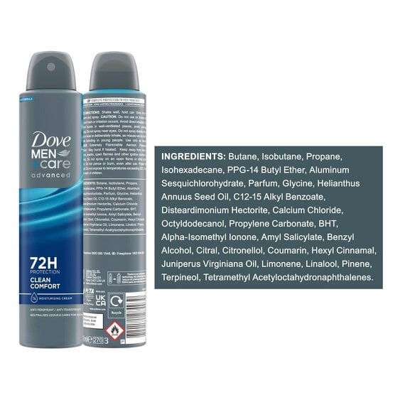 Dove Men+Care Anti-Perspirant Clean Comfort 72H Protection Deo 200ml, 18 Pack