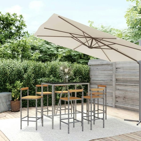 Berkfield 7 Piece Garden Bar Set Grey Poly Rattan& Solid Wood Acacia