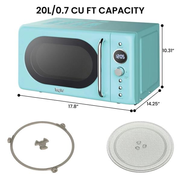 Total Chef Retro Microwave Oven 20L 700W Blue Countertop Microwave with Defrost, Timer & 5 Power Settings