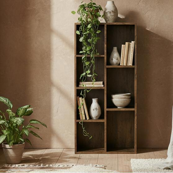 Wyld Haus Luno Neka Wood Rustic Brown 7 Cube Storage Bookcase