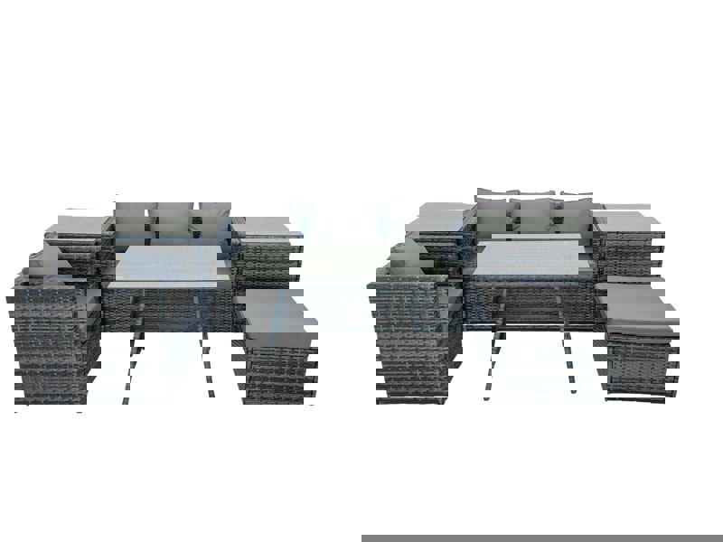 Fimous Outdoor Dining Table Sofa Armchair Set with 2 Side Tables Big Footstool Garden Furniture Set Dark Grey Mixed