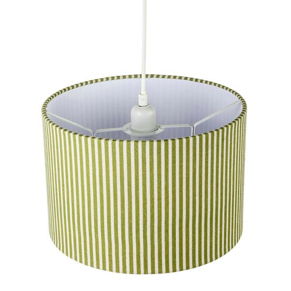 Olive Green Thin Striped Linen Fabric Lamp Shade with Inner Lining Image 3