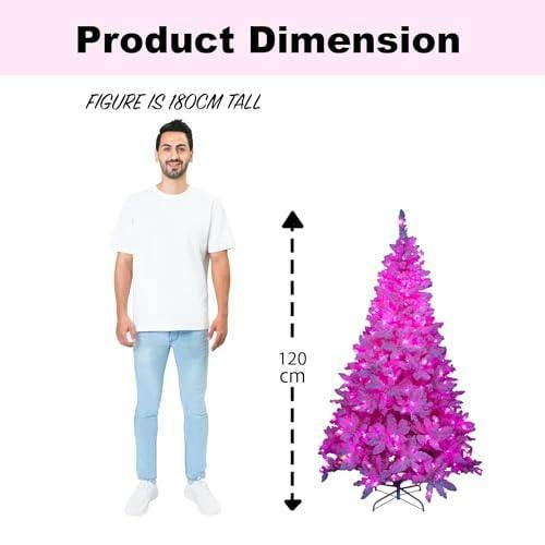4ft to 8ft Pre-Lit Pink Flocked Christmas Tree with Snowy Finish and Built-In LED Lights image 4