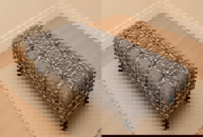 Grey & Black Tartan Upholstered Footstool | Tartan Chesterfield Ottoman footstool - ISTOOLS