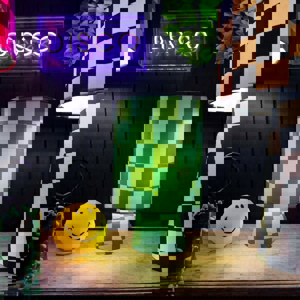 Handmade Checkerboard Velvet lamps in Apple Sours. Green checkerboard lamp, The Shortie