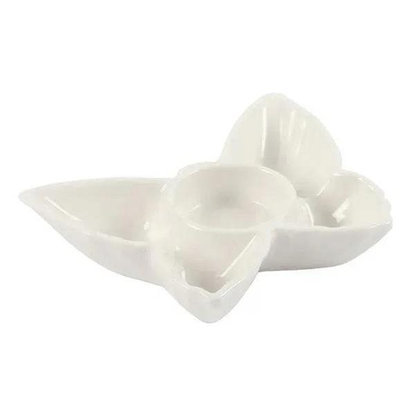White butterfly tealight holder with scalloped wings and round wax cup