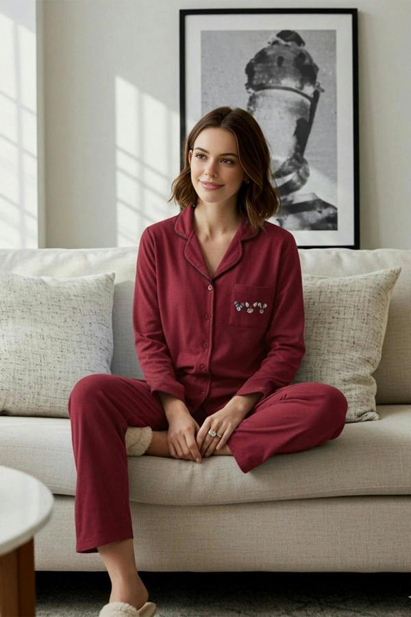 WOVCOR 2-Piece Knit Pajama Set with Piping and Pocket Detail
